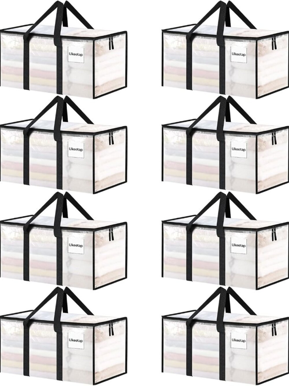 NEW 8 Pack Extra Large Heavy Duty Moving Bags, Clear Storage Bins with Lids